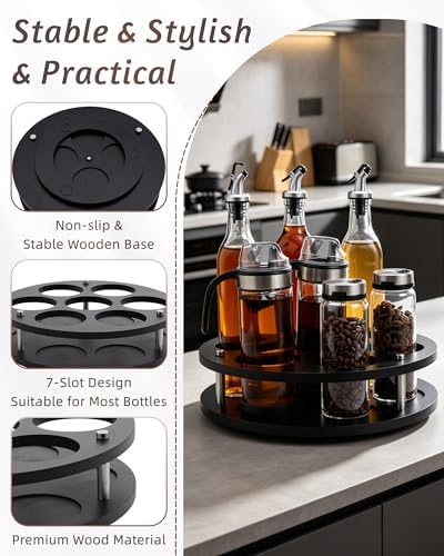 Rotating Wood Tumbler Organizer, 30 oz 40 oz Spinning Turnable Tumblers Holder, 360° Rotatable 7 Large Cups Bottle Tumbl