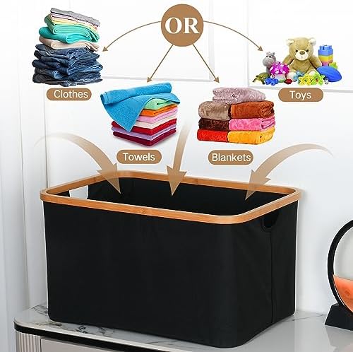 efluky Storage Baskets for Organizing, Fabric Storage Bins with Bamboo Handles, Collapsible Storage Baskets for Shelves and Closet (Black, 21.2'' x 14.5'' x 11.8'')