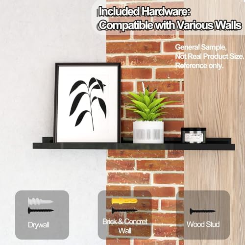 Black Floating Shelves for Wall Decor, 71 in Shelf with Lip, 2 Set