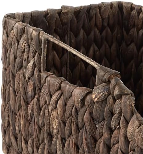 Casafield Set of 2 Water Hyacinth Pantry Baskets with Handles - Espresso, Woven Storage Bin Organizers for Kitchen Shelv