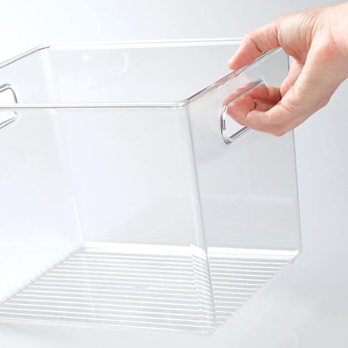 mDesign Plastic Modern Kitchen, Pantry Food Storage Container Bin w/ Handles - Cabinet, Fridge/Freezer, Countertop Organizer - Snacks/Drink/Appliances; Ligne Collection, Clear, 10x8x7.75 (Pack of 1)