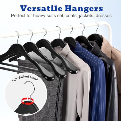 HOUSE DAY Premium Wooden Suit Hangers 24 Pack, Thick Wide Shoulder Black