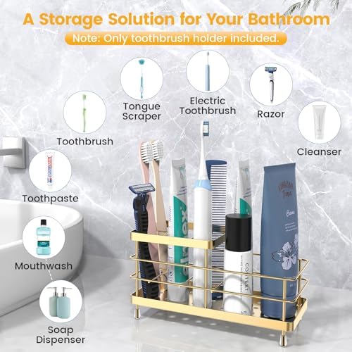 Luxspire Toothbrush Holders for Bathroom, Stainless Steel, 6 Slots, Gold