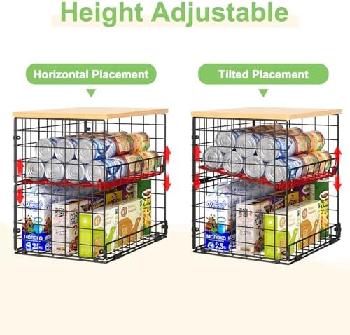 4 Pack Stackable Wire Baskets for Pantry Organizers and Storage, Pantry Baskets with Fixed Wooden Top, Fruit and Vegetab