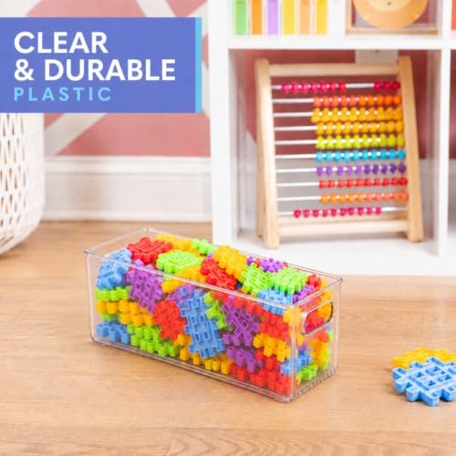 Plastic Food Storage 4 Pack Clear Container Bin with Handles for Organizing Kitchen, Pantry, Refrigerator, Freezer, Pant