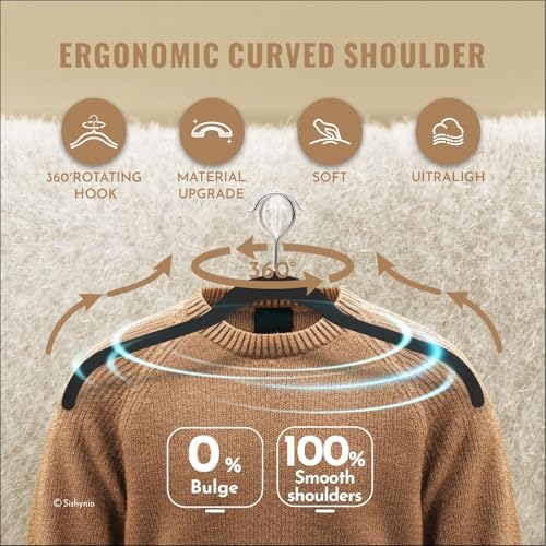 Sishynio Velvet Hangers 30 Pack, Slim Flocked Clothes Hangers Black