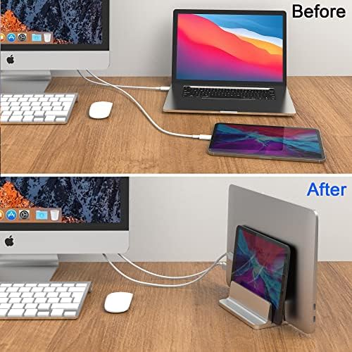 BULL-TECH New Vertical Laptop Stand, Adjustable 2 Slot Aluminum Desktop Holde(Up to 17.3 inch), Fits All MacBook/Microso