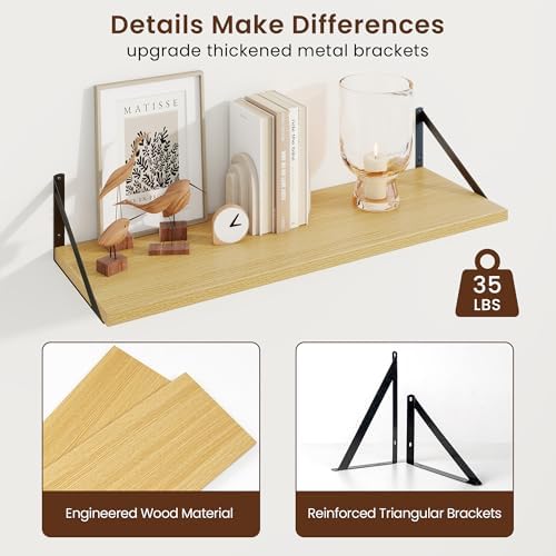 Axeman 30 Inch Floating Shelves, 10 Inch Deep Oak Wall Shelves Set of 2