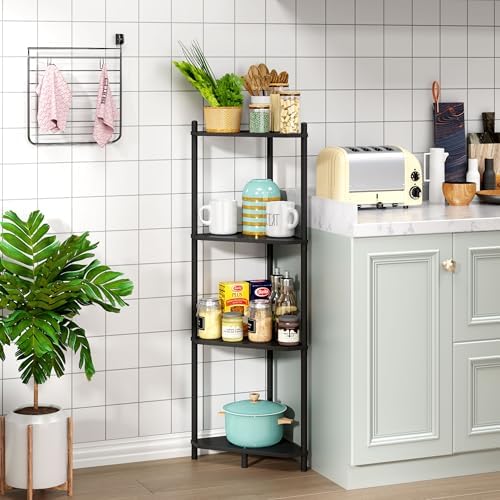 Corner Shelf Stand - 3 Tier Bamboo Small Corner Bookshelf for Office Kitchen Bedroom Plant Stand Living Room Decor Small