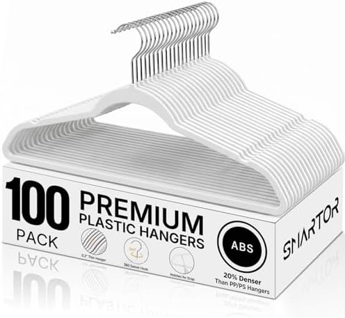 SMARTOR Plastic Hangers 100 Pack - Thin Hangers for Space Saving - White