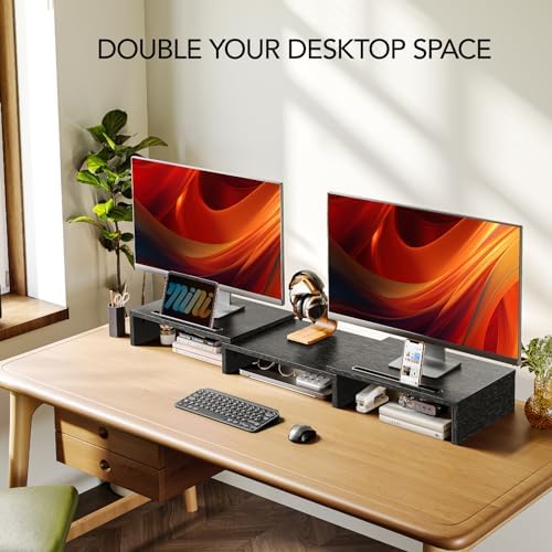 AMERIERGO Dual Monitor Stand Riser for 2 Monitors, Monitor Stand for Desk, Adjustable Computer Monitor Stand with 2 Slot