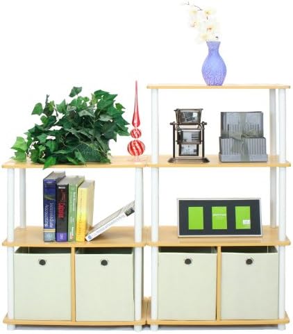 Furinno GO GREEN Storage Shelf, 4-Tier Storage Rack with Bins, Book Shelf, Display Rack, with Storage Bins, for Organiza