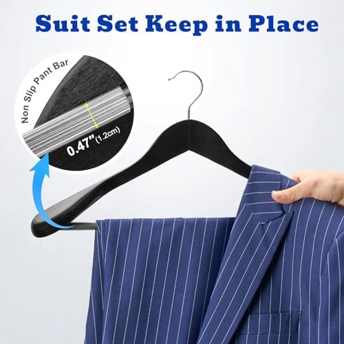 HOUSE DAY Premium Wooden Suit Hangers 24 Pack, Thick Wide Shoulder Black