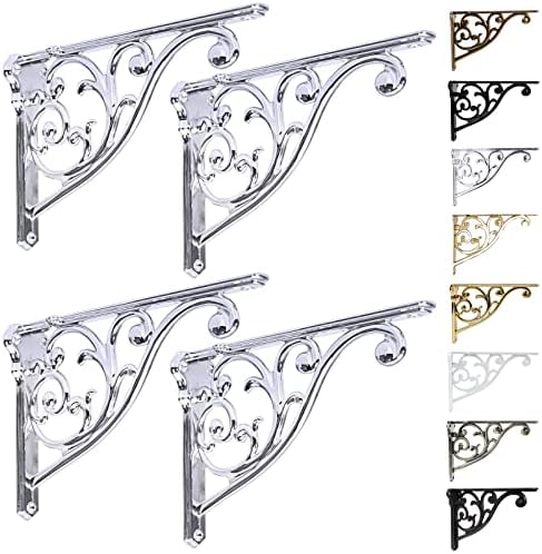 Shelf Brackets 8 Inch 4PCS Heavy Duty Polished Chrome Wall Bracket Baroque Kitchen Decorative Rack Shelves, Including Al