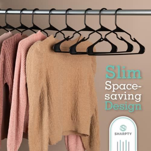 Sharpty Plastic Hangers Clothes Hangers for Clothing, Closet, Coats & Shirts - Notched, Durable & Space Saving - for Everyday Standard Use, Room Essentials & Basics - 100 Pack - Black