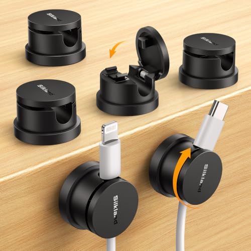 Silkland 6 Pack Snap-Lock Cable Clips, Rotatable Cord Holder for Nightstand