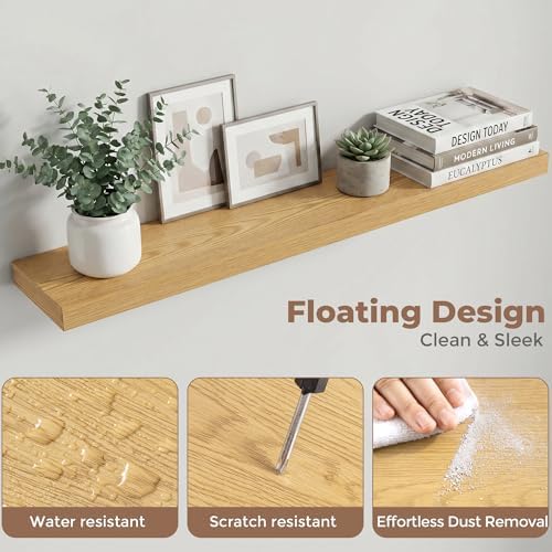 40 Inch Floating Shelves for Wall, 6.5"D Wood Storage Shelves, Oak Finish