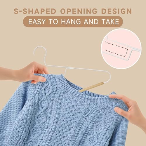 Wire Hangers with S-Shaped Opening Design, White, 24-Pack