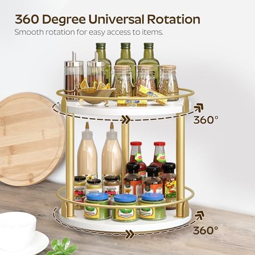 YATINEY Lazy Susan Organizer, Rotating Spice Rack, 2 Tier Spice Turntable Organizer, Industrial Turntable Spice Holder, 