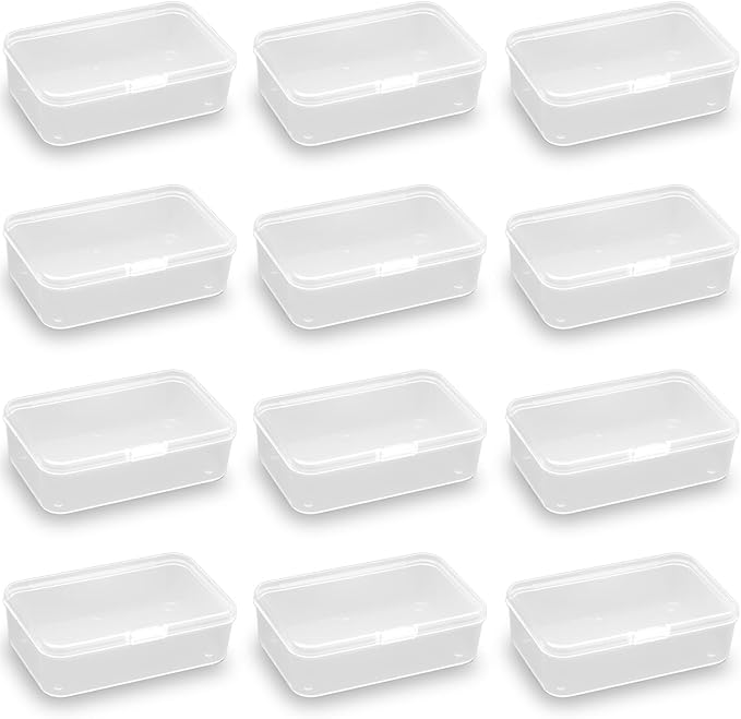 12 pcs Clear Plastic Box Containers (4.65" x 2.84" x 1.38 inch), Organizer Storage Box for Small items, Rectangular Storage Containers, Small Bead Organizer