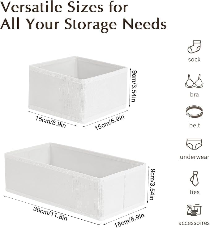 DIMJ Drawer Organizers Clothes, Set of 16 Dresser Organizer Bins, Fabric Closet Organizers and Storage, Shallow Drawer D