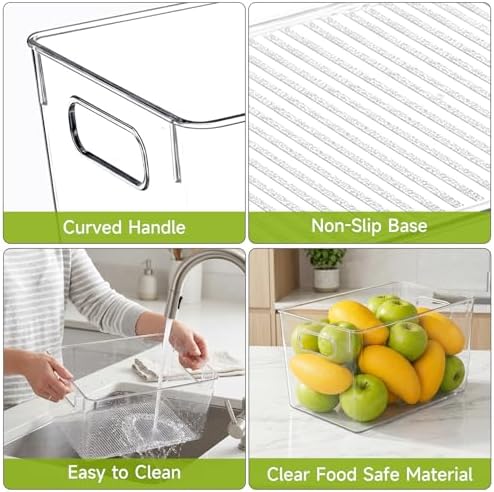 YKIOKE 8 Pack Clear Plastic Storage Bins with Handles, Stackable Organizer