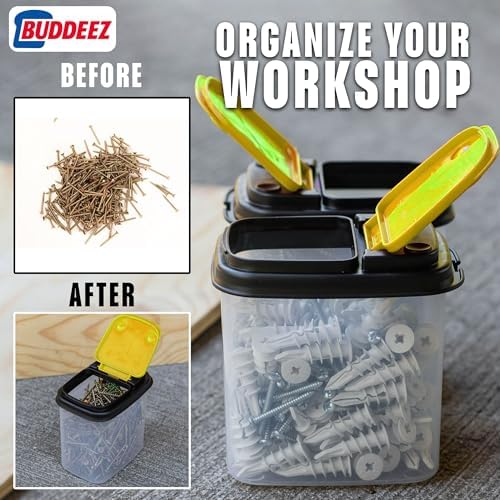 Buddeez Stackable Hardware Storage Bins, Workshop Organizer 1 Quart 12-Pack