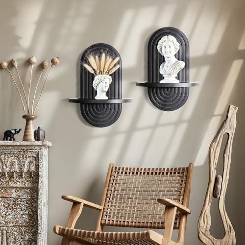 Heiple Set of 2 Boho Arched Floating Shelves 15.7”x 7.8” Plant Wooden Hanging Shelf for Living Room Bedroom Nursery Mid 
