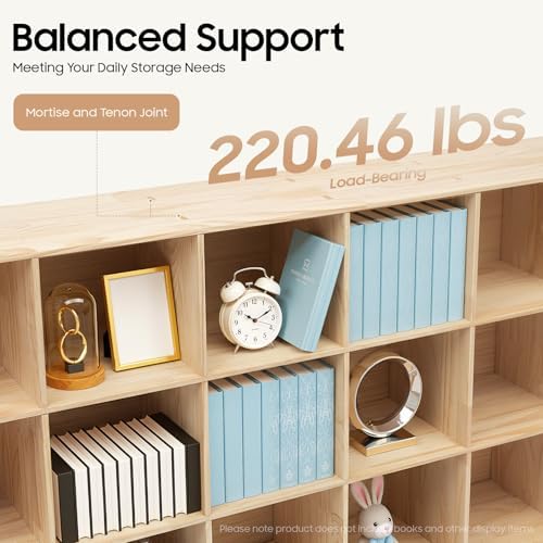 18-Cube Solid Wood Bookshelf, 3-Tier Storage Organizer Semi-Open Floor Display Shelf Closet Cabinet for Home Office Libr