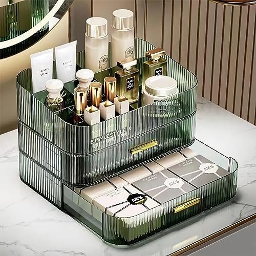 Makeup Organizer for Vanity, Large Desk Organizer with Stackable Drawer for Cosmetics, Skincare, Lipsticks, Eyeshadow Pa