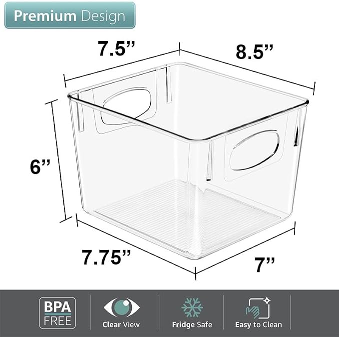 Sorbus 8 Pack Medium Clear Plastic Storage Bins, Clear Organizer Bins with Handle for Kitchen, Pantry, Cabinet, Refrigerator, Craft, Toys, Clothes, Closet, Under Sink, Bathroom Organizers and Storage