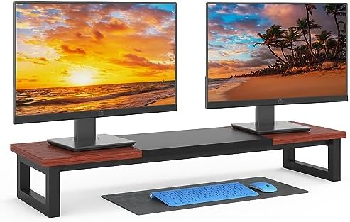 YAOHUOO Dual Monitor Stand Riser, 39Inch Large Monitor Stands for 2 Monitors, Computer Monitor Stand, Wooden Desktop Ora