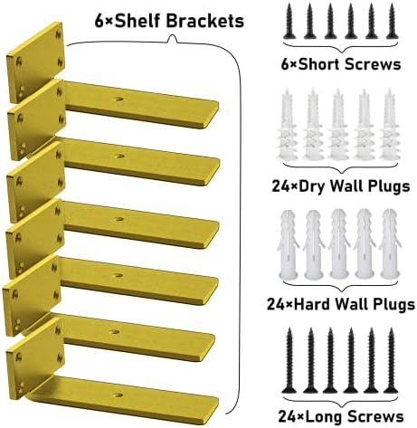 Advanced Heavy-Duty Shelving Bracket - 5-Inch Floating, 0.2-Inch Thick Gold L-Shaped Solid Steel (6 Pieces)