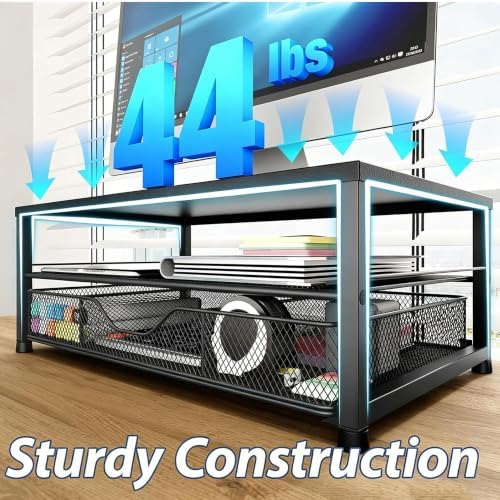 OPNICE Desk Organizers and Accessories, Computer Monitor Stand Riser with Drawer and 2 Pen Holders, Printer & Laptop Sta