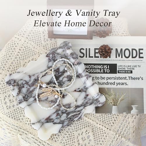 YMXYJM Calacatta Viola Marble Tray, Scalloped Coffee Table Tray Decor - 8"