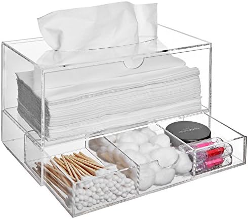 MyGift Clear Acrylic Tissue Dispenser Holder with Drawer Vanity Caddy