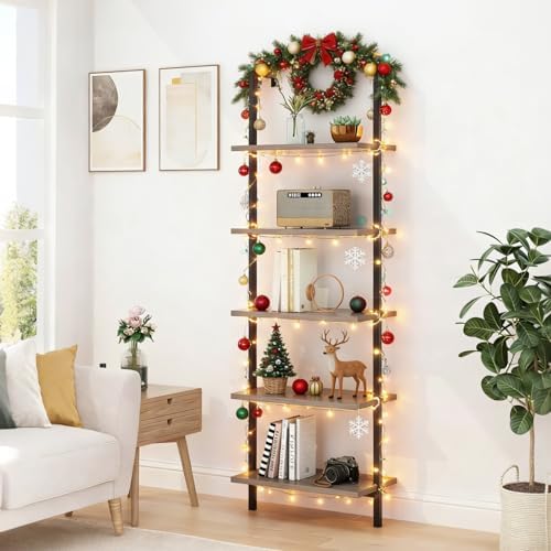 Karl home Gray 5 Tier Wall Mount Ladder Shelf, Metal Frame Bookcase
