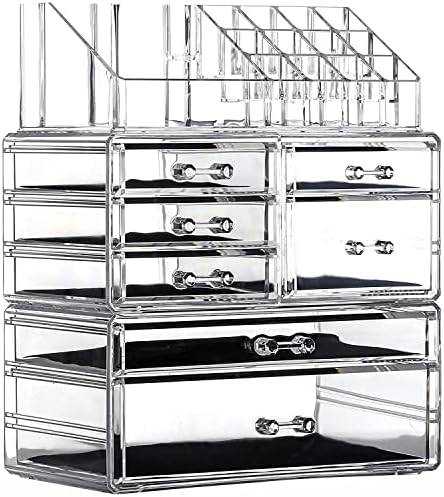 Cq acrylic 3 Pack Clear Skincare Organizer for Vanity, Stackable 7 Drawers Make Up Organizer,Cute Cosmetic Organizer for
