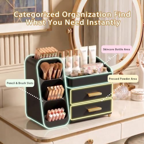 Large Capacity Makeup Organizer Countertop with Makeup Brush Holder for Vanity, Thickened Material, Bathroom Countertop 
