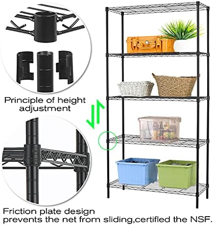 HCY 5-Tier Storage Shelf Heavy Duty Shelving Unit NSF Height Adjustable Metal Storage Rack for Laundry Bathroom Kitchen 