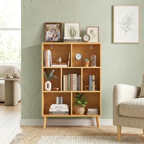 7 Cube Storage Organizer Shelf，Open Cube Bookshelf with Legs