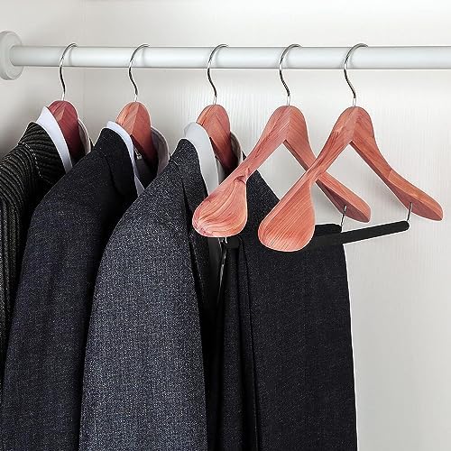 TOPIA HANGER American Red Cedar Wide Shoulder Wooden Hangers 8 Pack, Luxury Wood Suit Coat Hangers with Black Padded Pant Bar-360° Swivel Chrome Hook, Natural- CT07W-8