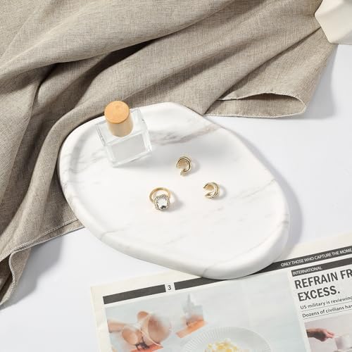Koville Luxurious Natural White Marble Vanity Tray, Cloud Shape Serving Stone Key Tray for Home Decor, 10" x 7" Marble S