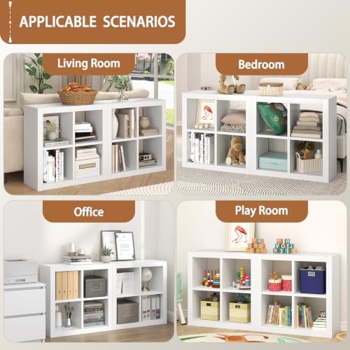 furtble 4-Cube Storage Organizer Bookshelf, 2-Pack Modern Wood Open Bookcase, Multifunctional Display Shelf for Living R
