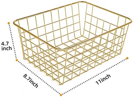 Wire Baskets for Storage Pantry, 4 Pack, 11 x 8.7 x 4.7 in, Golden Metal