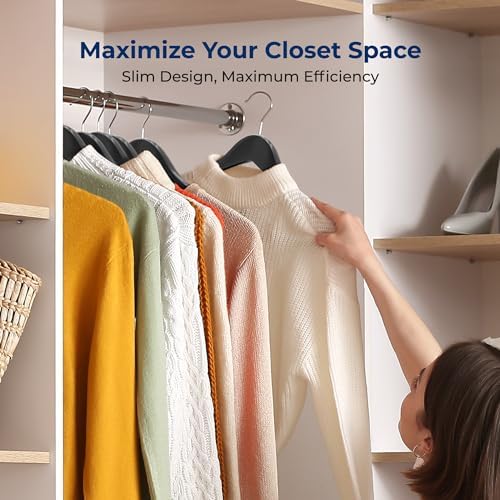 SereneLife 10 Pack Wooden Coat Hangers, Natural Wood Suit Hangers with Non-Slip Pant Bar, with 360-Degree Rotatable Hook, for Closet Organization, Shirts, Jackets, Dresses, and Pants (Black)
