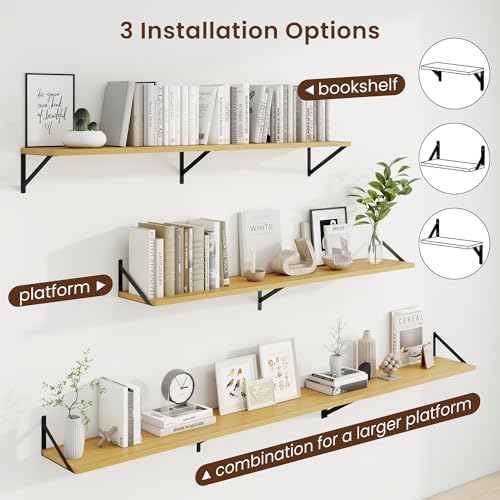 Axeman Deep Floating Shelves, 55'' x 10'' Oak Wall Shelves Set of 2