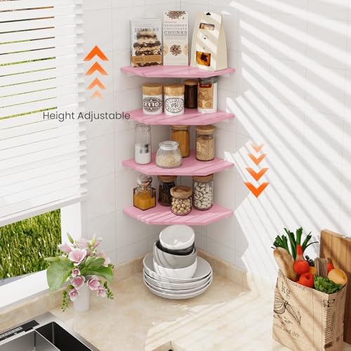 Homode Corner Shelf Wall Mount, Set of 4 Corner Floating Shelves, Wood Hanging Storage Shelving with Cord Hole, Wall She