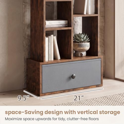 GIANTEX 5-Cube Bookcase with Large Drawer, Industrial Freestanding Open Display Shelving with Anti-toppling Device, 7 St