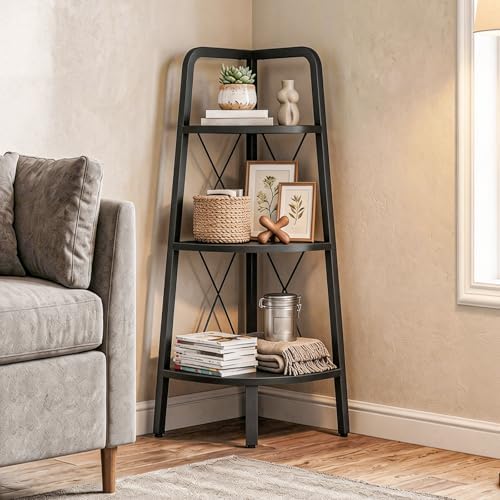 HOOBRO Corner Shelf, 3-Tier Corner Shelf Stand, 40" Tall Ladder Bookshelf, Industrial Corner Display Shelf Plant Stand f